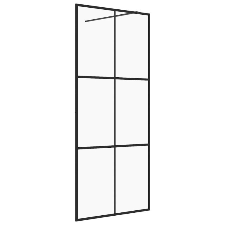 Paravan de duș walk-in negru 90x195 cm sticlă ESG transparentă