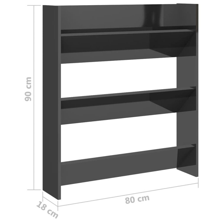 Pantofar de perete, gri extralucios, 80x18x90cm, lemn prelucrat