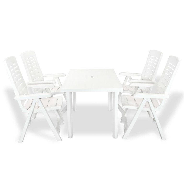 Set mobilier de exterior, 5 piese, alb, plastic