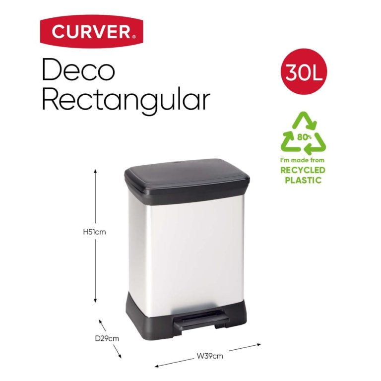 Curver Coș de gunoi cu pedală Deco, argintiu, 30 L, dreptunghiular