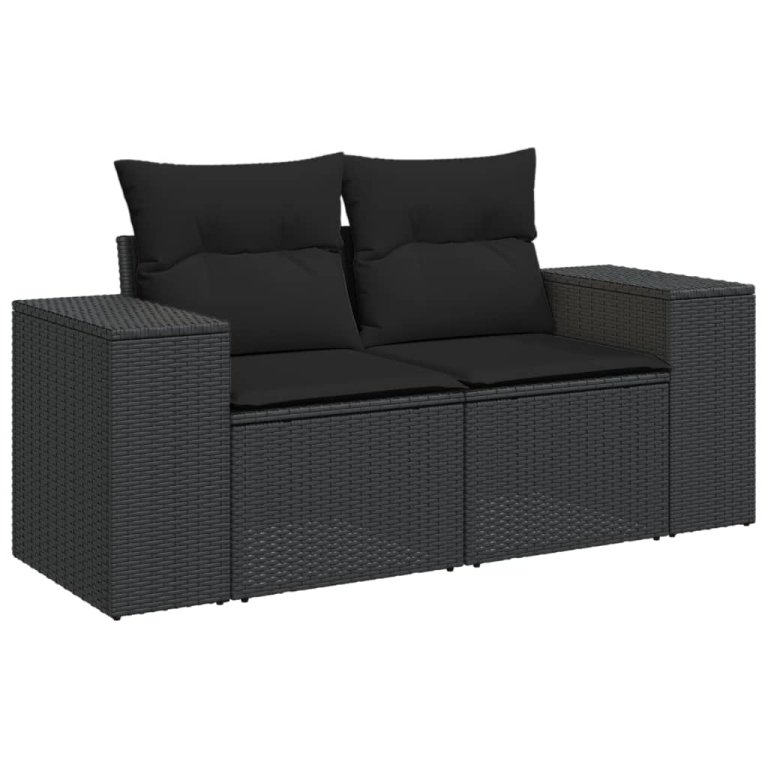 Set mobilier de grădină cu perne, 3 piese, negru, poliratan