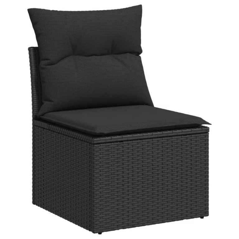 Set mobilier de grădină cu perne, 3 piese, negru, poliratan