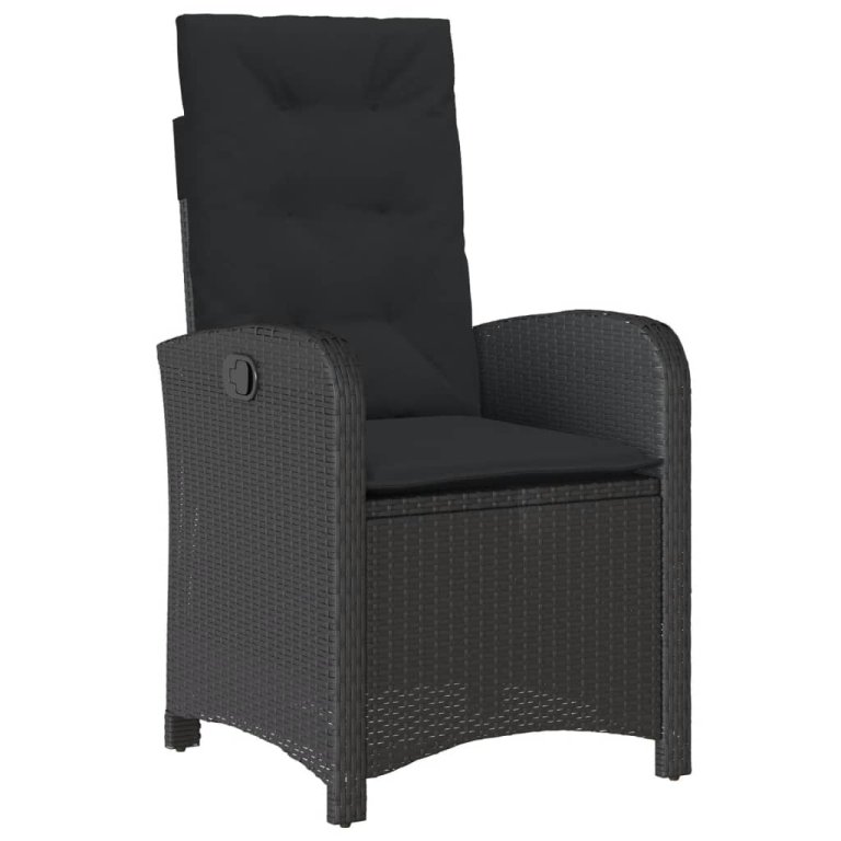 Set mobilier de grădină cu perne, 9 piese, negru, poliratan