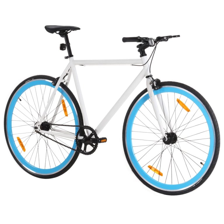 Bicicletă cu angrenaj fix, alb și albastru, 700c, 51 cm