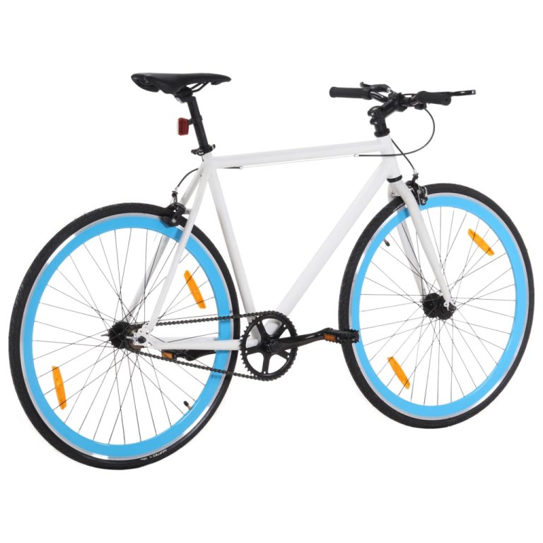 Bicicletă cu angrenaj fix, alb și albastru, 700c, 51 cm