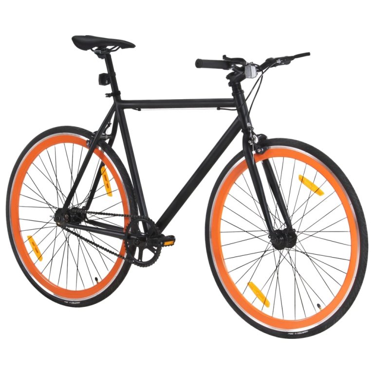 Bicicletă cu angrenaj fix, negru și portocaliu, 700c, 55 cm