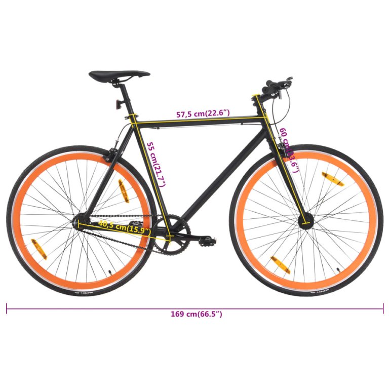 Bicicletă cu angrenaj fix, negru și portocaliu, 700c, 55 cm