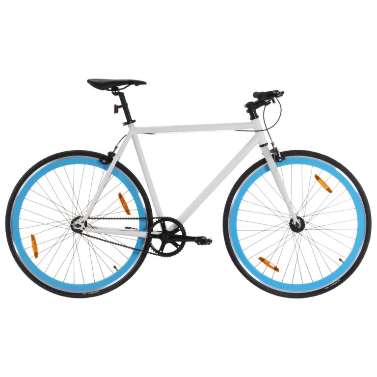 Bicicletă cu angrenaj fix, alb și albastru, 700c, 59 cm