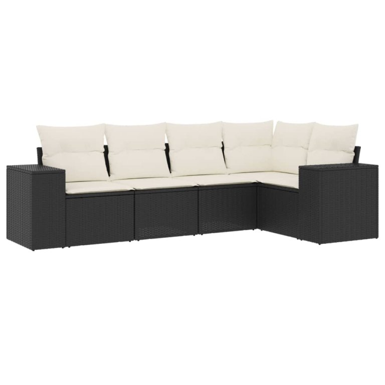 Set mobilier de grădină cu perne, 5 piese, negru, poliratan