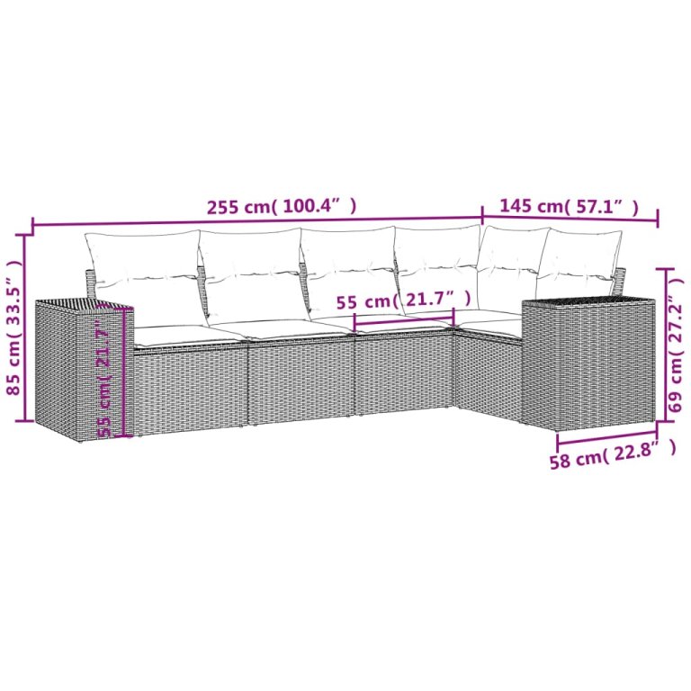 Set mobilier de grădină cu perne, 5 piese, negru, poliratan