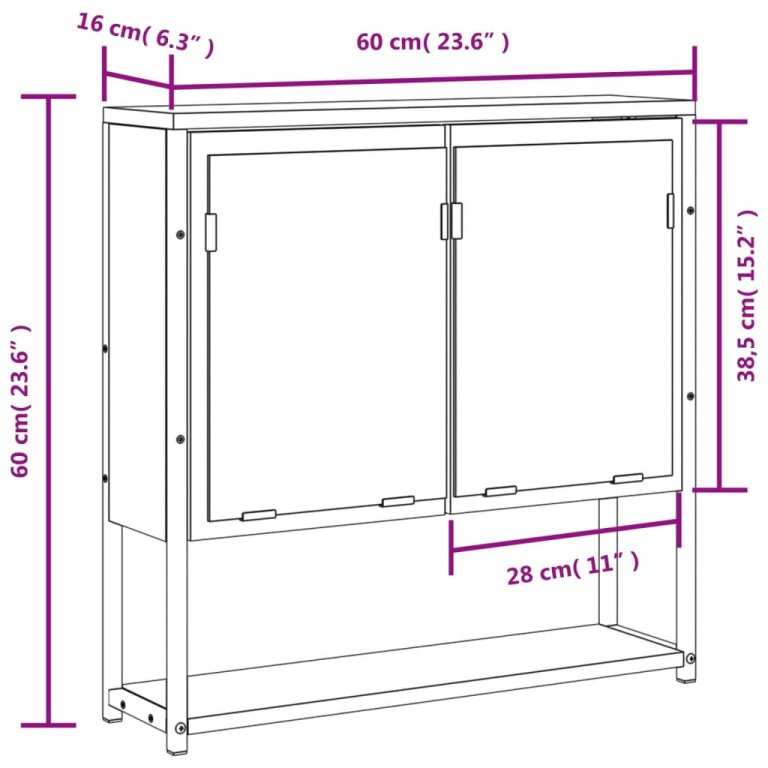 Dulap baie cu oglindă stejar sonoma 60x16x60 cm lemn compozit