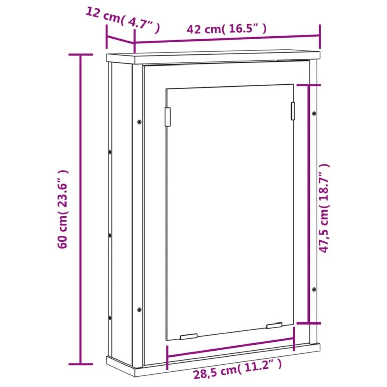 Dulap baie cu oglindă gri sonoma 42x12x60 cm lemn compozit