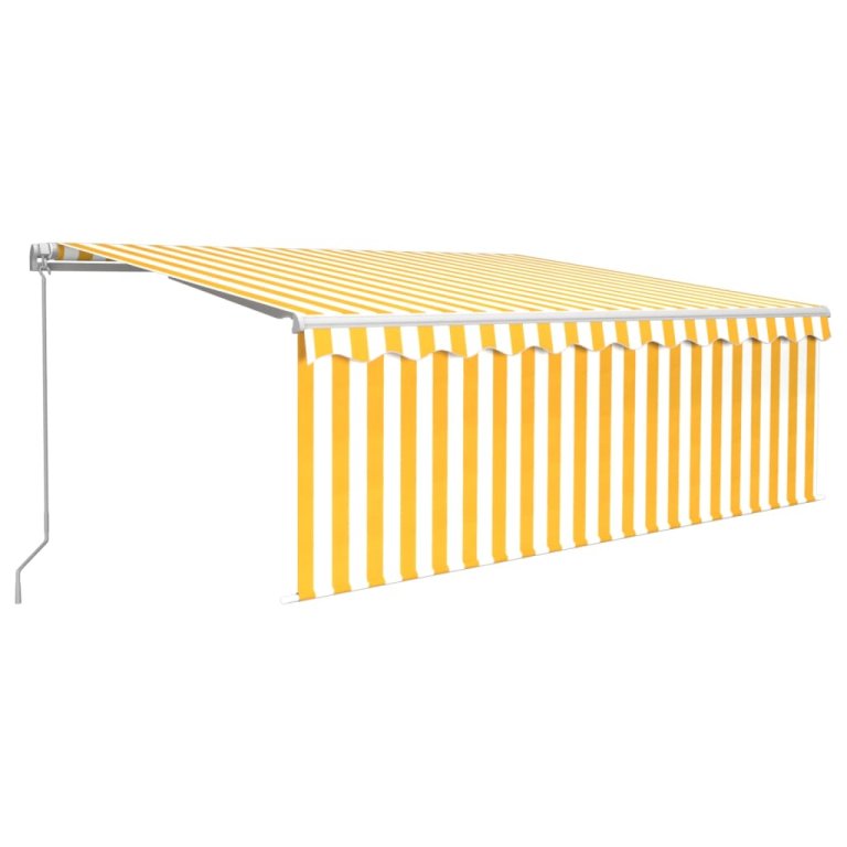 Copertină retractabilă manual cu stor, galben&alb, 4x3 m