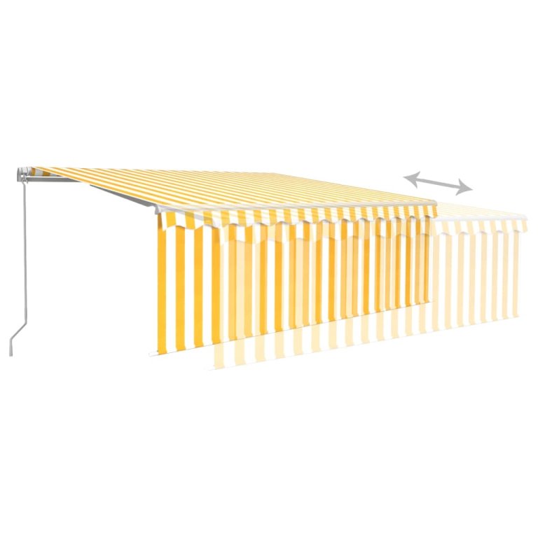 Copertină retractabilă manual cu stor, galben&alb, 4x3 m