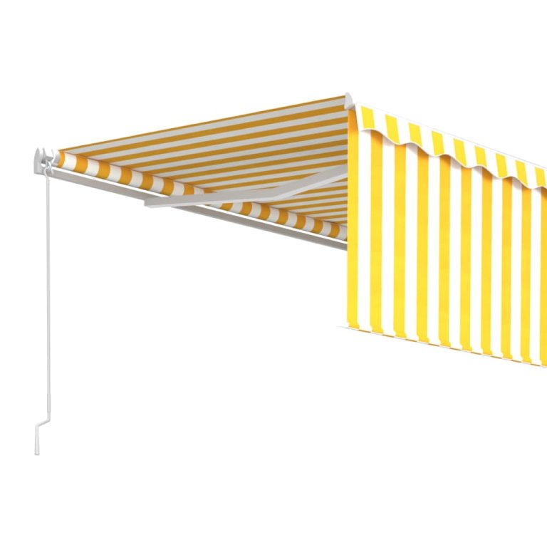 Copertină retractabilă manual cu stor, galben&alb, 4x3 m