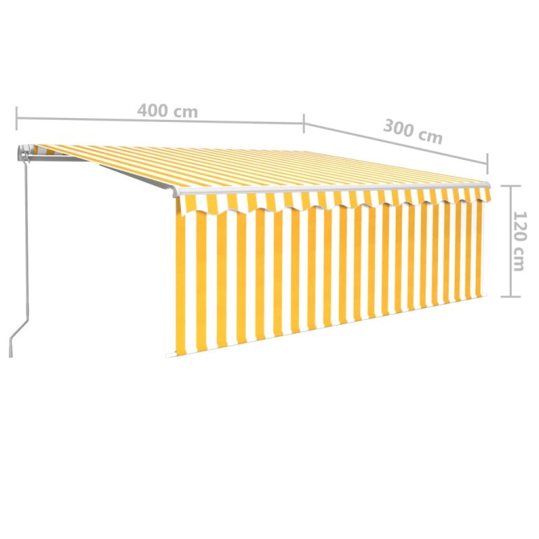 Copertină retractabilă manual cu stor, galben&alb, 4x3 m