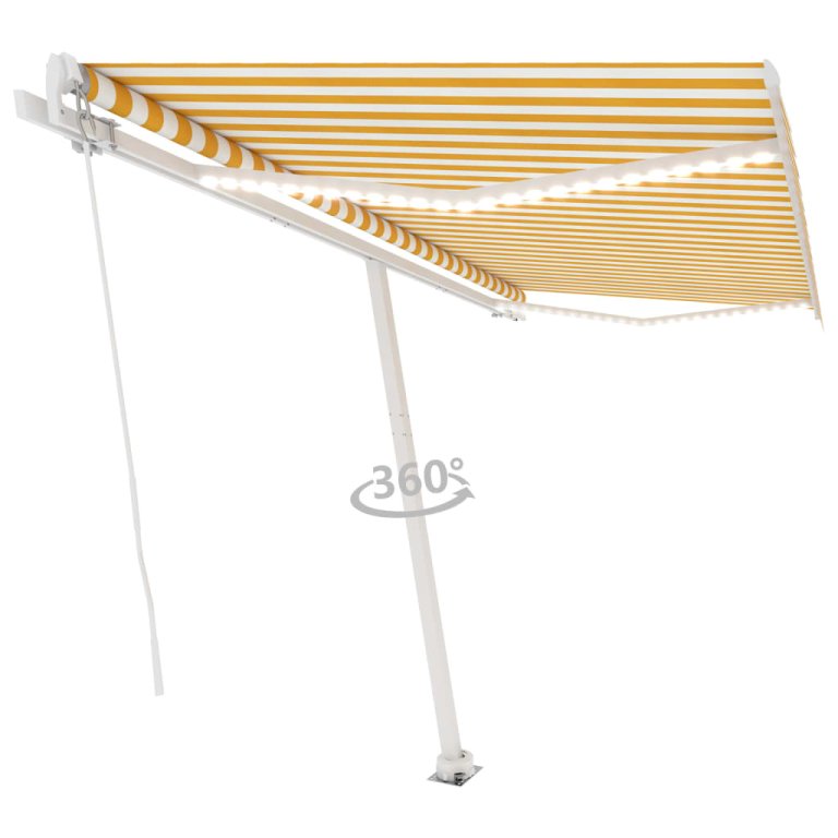 Copertină retractabilă manual cu LED, galben & alb, 400x300 cm