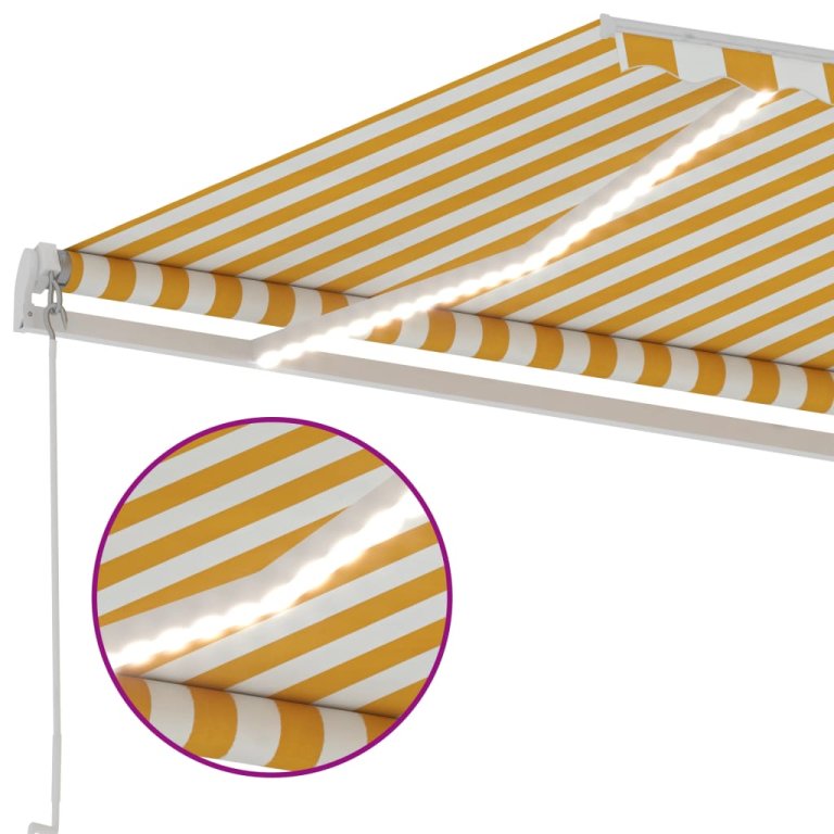 Copertină retractabilă manual cu LED, galben & alb, 400x300 cm