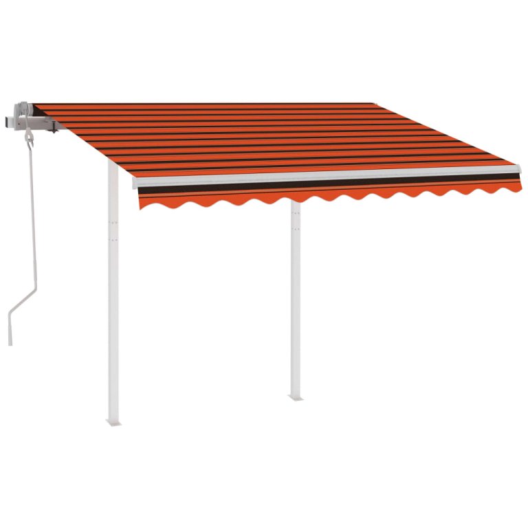 Copertină retractabilă manual, stâlpi portocaliu/maro 3,5x2,5 m