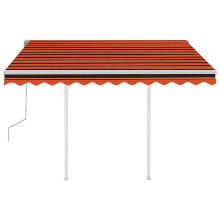 Copertină retractabilă manual, stâlpi portocaliu/maro 3,5x2,5 m