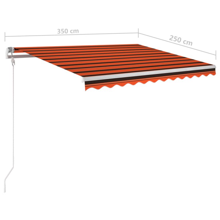 Copertină retractabilă manual, stâlpi portocaliu/maro 3,5x2,5 m