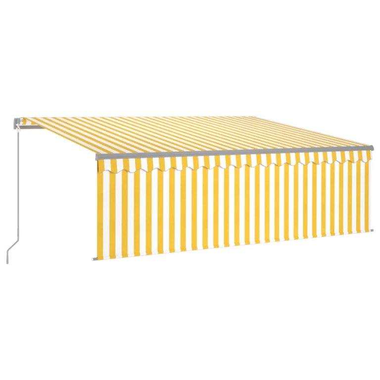 Copertină retractabilă manual cu stor, galben&alb, 4x3 m