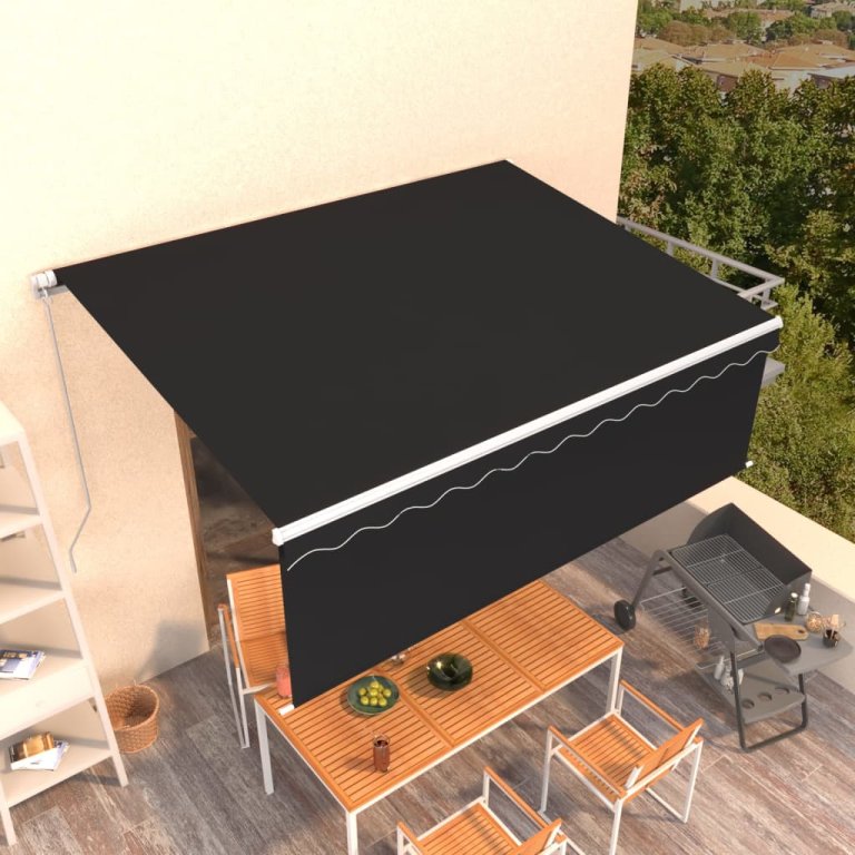 Copertină retractabilă manual cu stor, antracit, 4x3 m