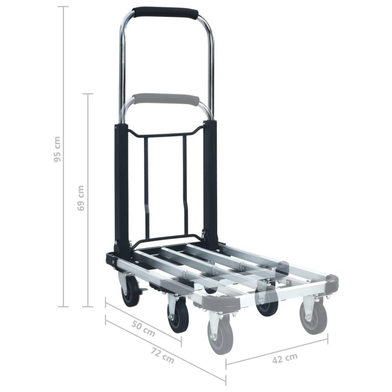 Cărucior de transport pliabil, 150 kg, argintiu, aluminiu