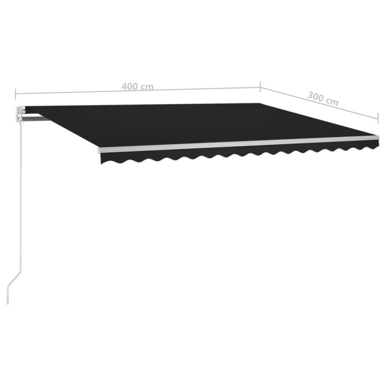 Copertină retractabilă automat, cu stâlpi, antracit, 4x3 m