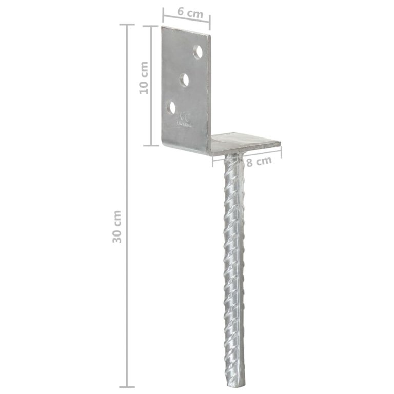 Ancore de gard, 6 buc., argintiu, 8x6x30 cm, oțel galvanizat