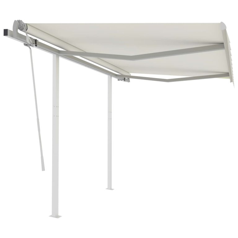 Copertină retractabilă manual cu stâlpi, crem, 3,5x2,5 m