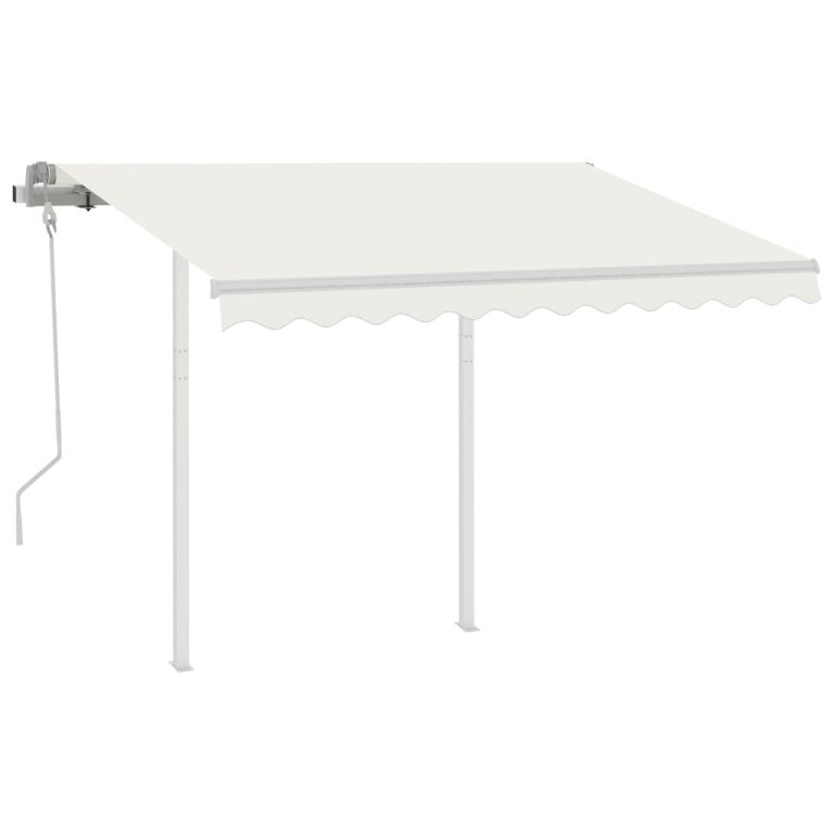 Copertină retractabilă manual cu stâlpi, crem, 3,5x2,5 m