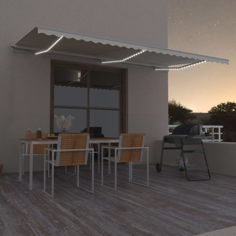 Copertină retractabilă manual cu LED, crem, 600x300 cm