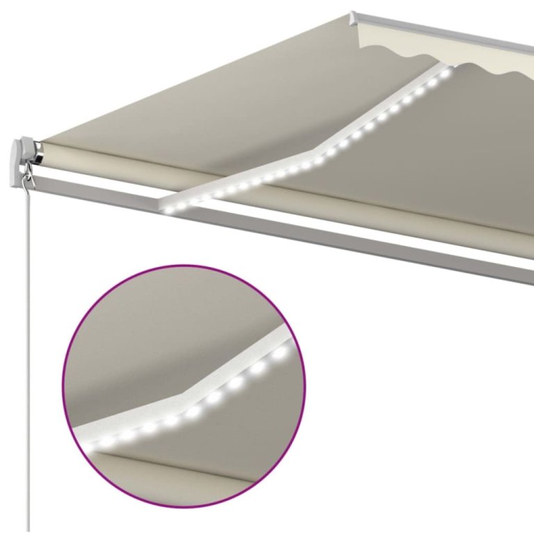 Copertină retractabilă manual cu LED, crem, 600x300 cm