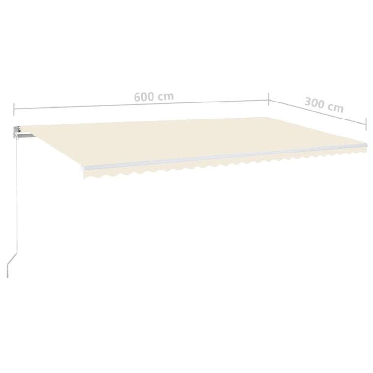 Copertină retractabilă manual cu LED, crem, 600x300 cm