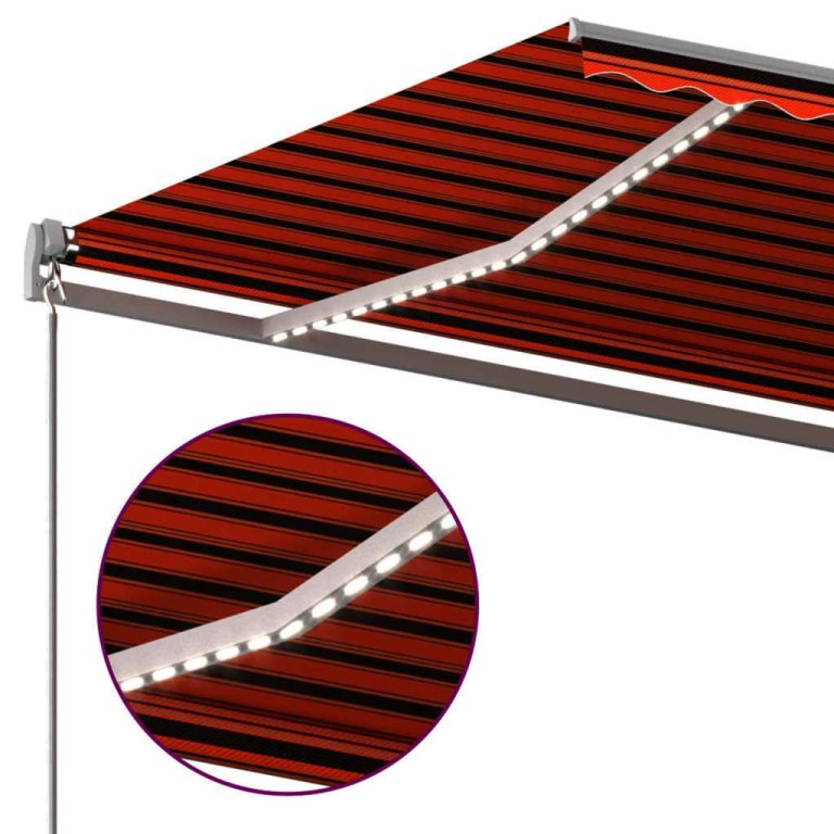 Copertină retractabilă manual, LED, portocaliu/maro, 6x3,5 cm