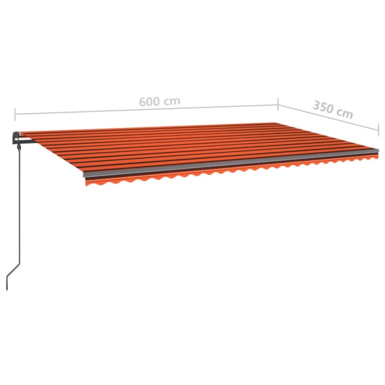 Copertină retractabilă manual, LED, portocaliu/maro, 6x3,5 cm