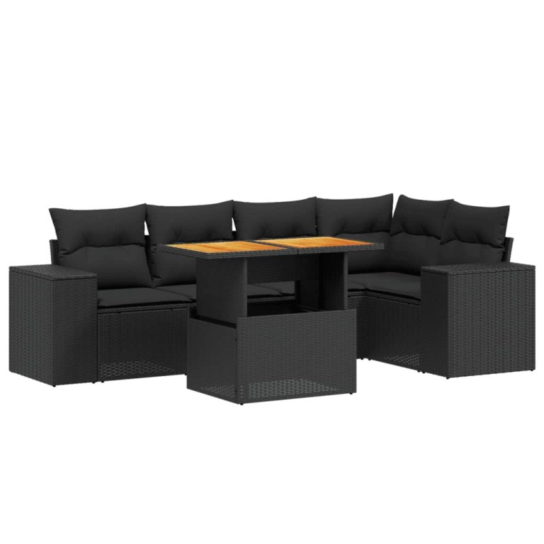 Set mobilier de grădină cu perne, 6 piese, negru, poliratan