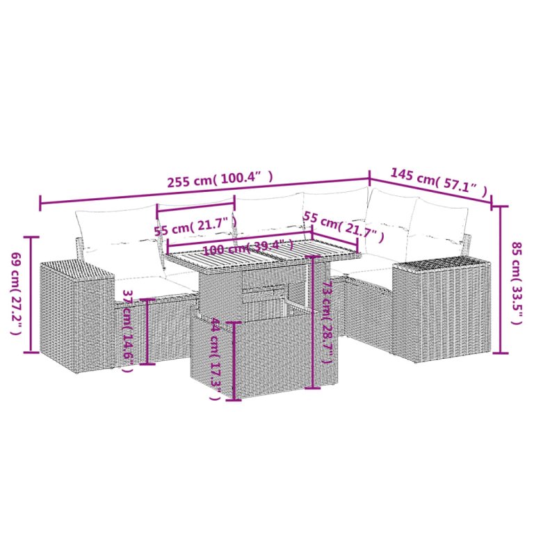 Set mobilier de grădină cu perne, 6 piese, negru, poliratan