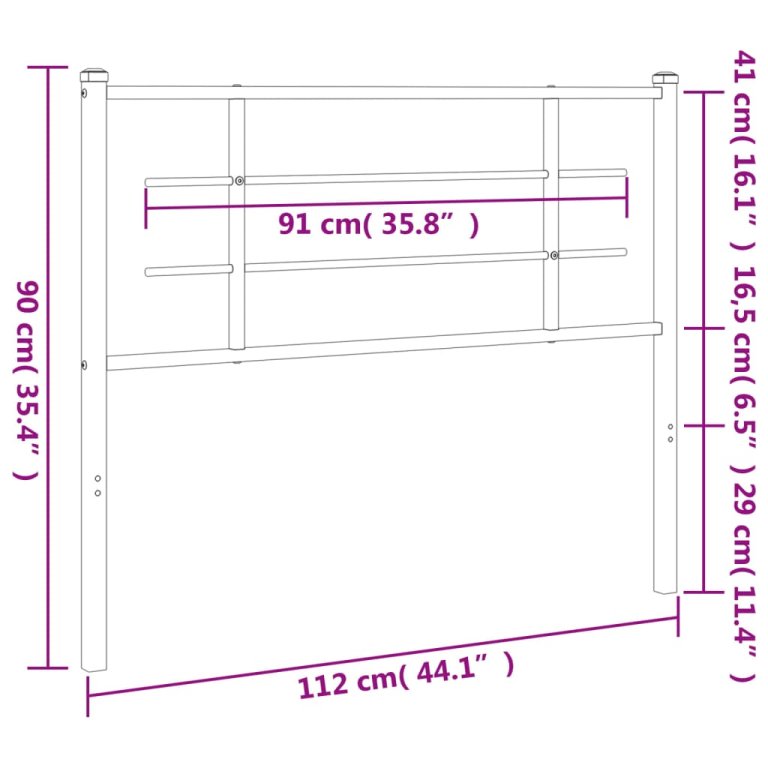 Tăblie de pat metalică, negru, 107 cm