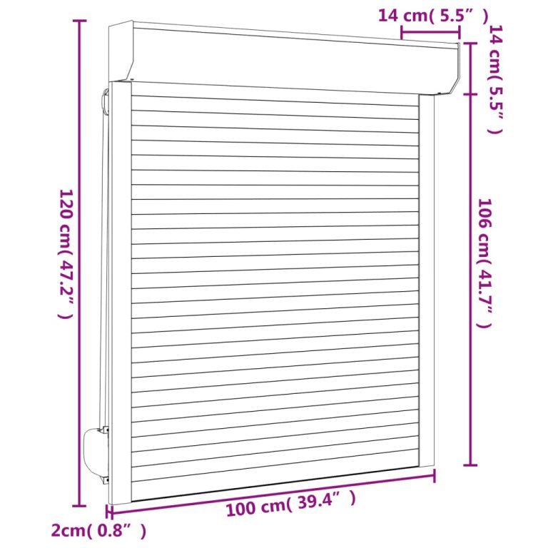 Oblon rulant, alb, 100 x 120 cm, aluminiu