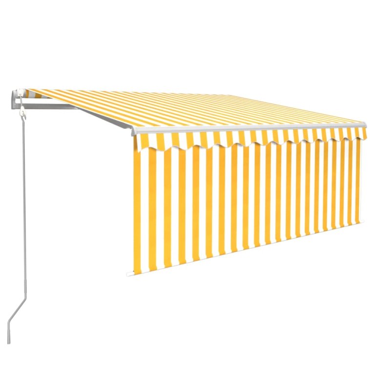 Copertină retractabilă automat cu stor, galben&alb, 3,5x2,5 m