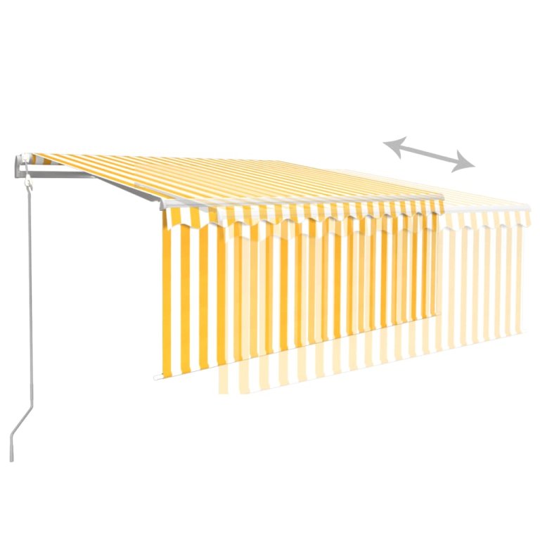 Copertină retractabilă automat cu stor, galben&alb, 3,5x2,5 m