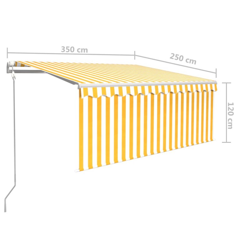 Copertină retractabilă automat cu stor, galben&alb, 3,5x2,5 m