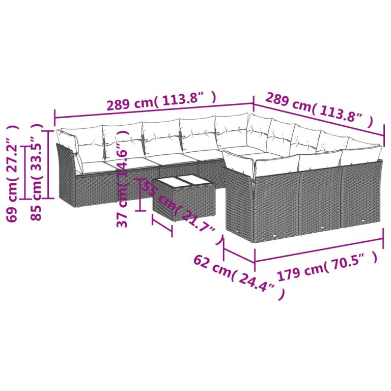 Set canapele de grădină cu perne, 12piese gri deschis poliratan