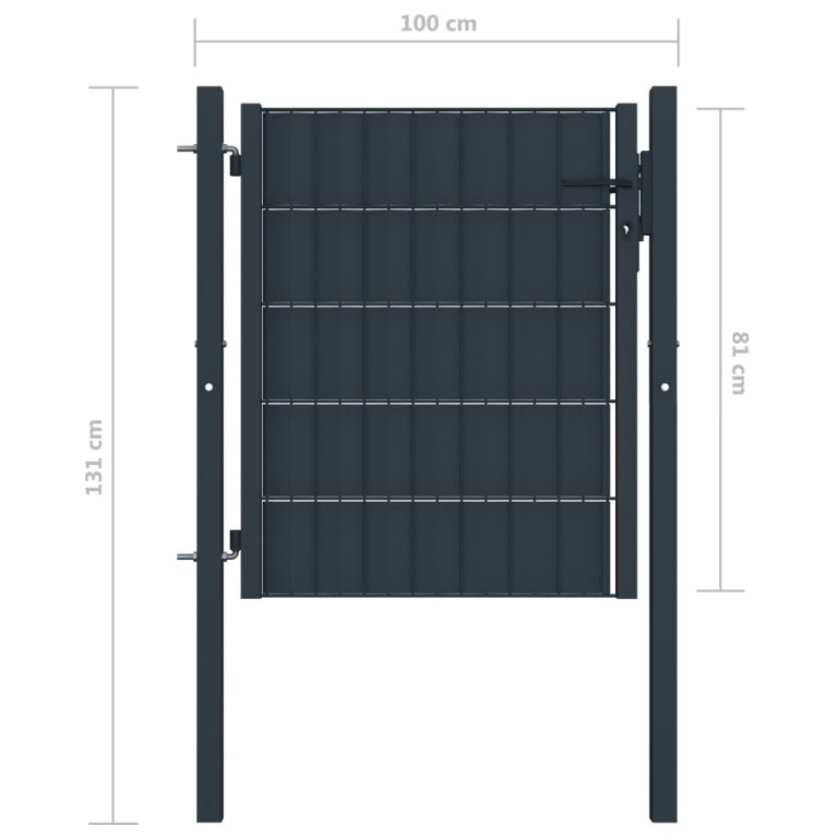 Poartă de gard, antracit, 100x81 cm, PVC și oțel