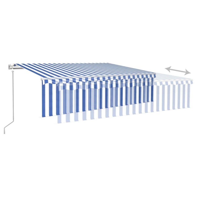 Copertină retractabilă automat cu stor, albastru&alb, 6x3 m