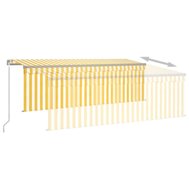 Copertină retractabilă manual cu stor&LED, galben&alb, 4,5x3 m