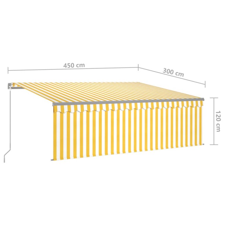 Copertină retractabilă manual cu stor&LED, galben&alb, 4,5x3 m