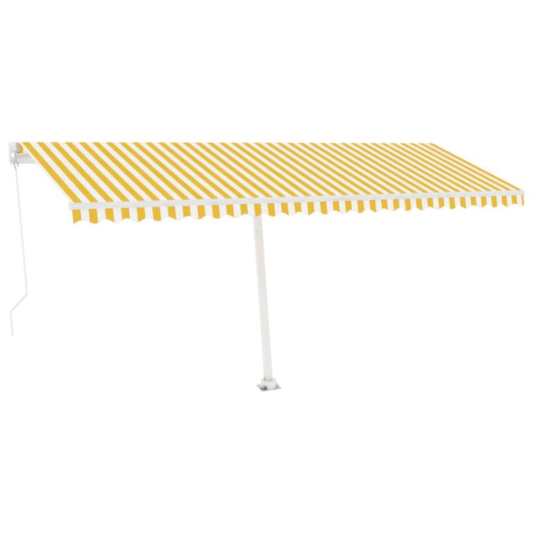 Copertină retractabilă manual cu LED, galben și alb, 500x350 cm